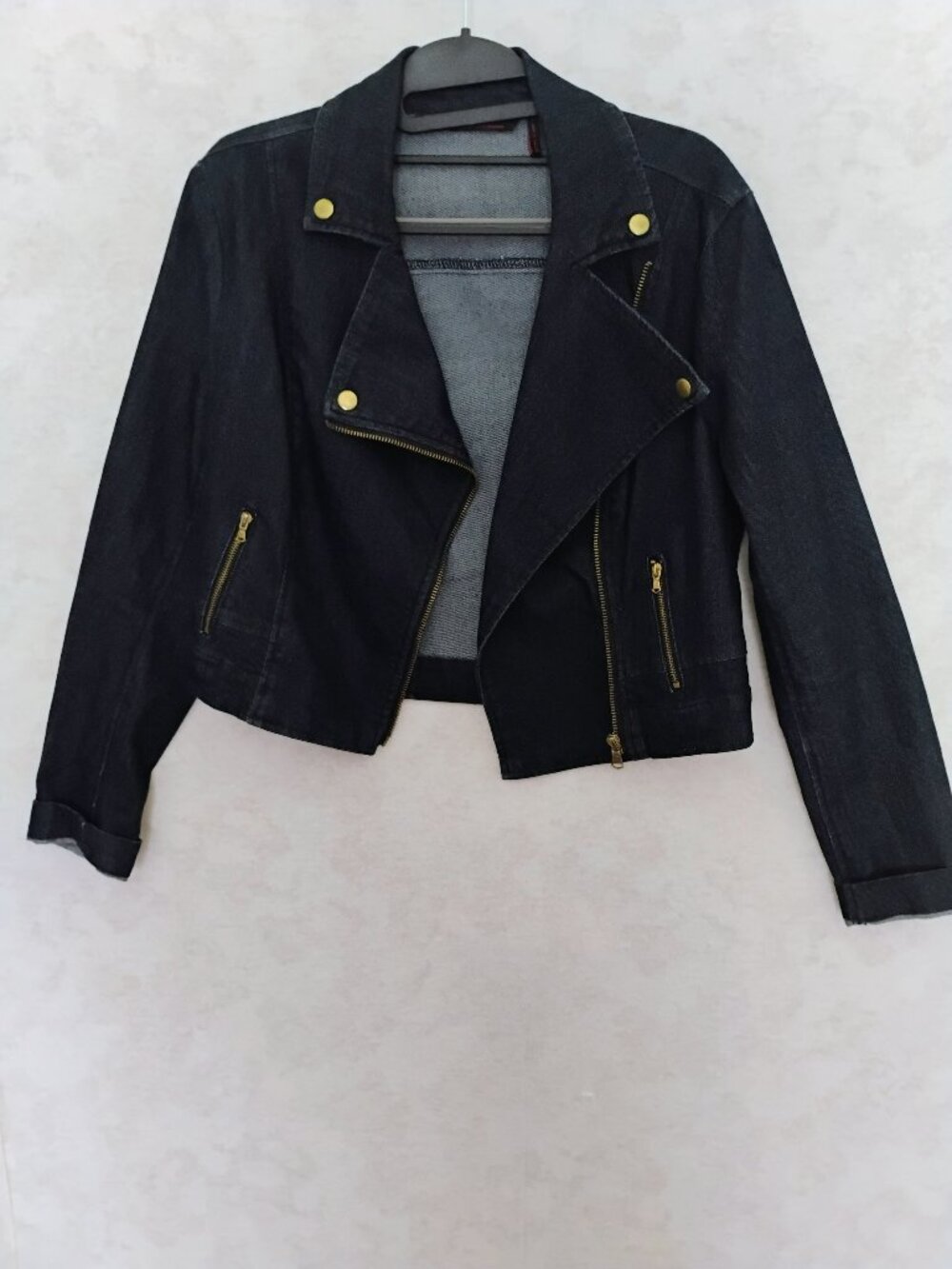 Sofia Vergara Black Denim Moto Jacket, Medium